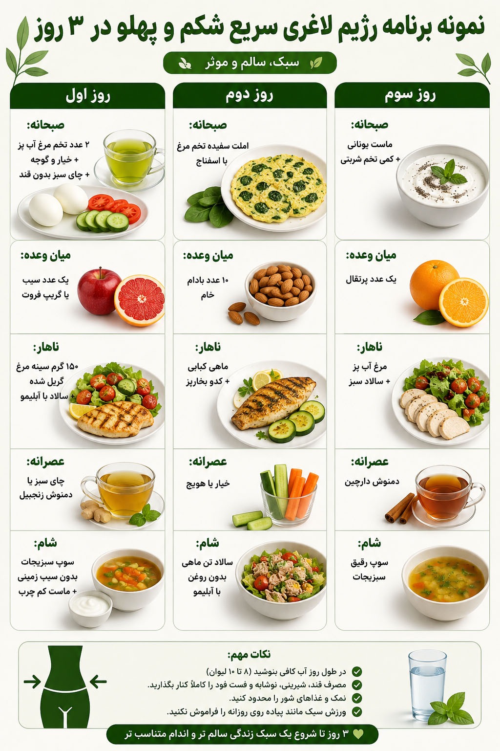 رژیم لاغری سریع شکم و پهلو در 3 روز